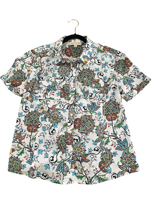 Jones New York Tops - Jones New York White Floral Button-Up Shirt Size L